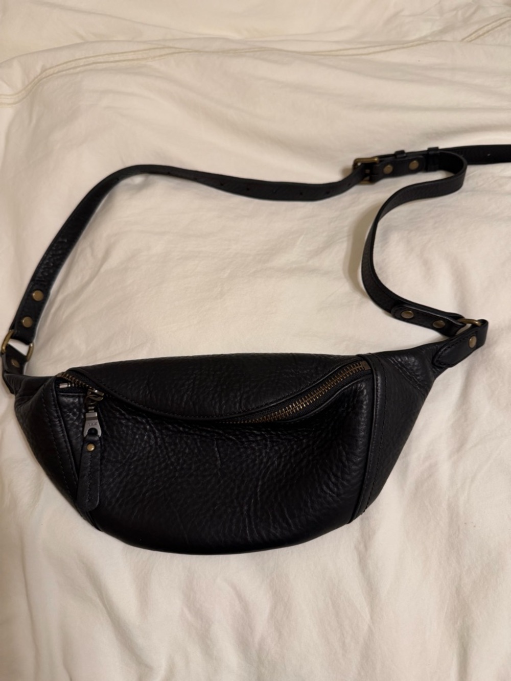Will Leather Goods Black Pebbled Leather Crossbody Belt Bag